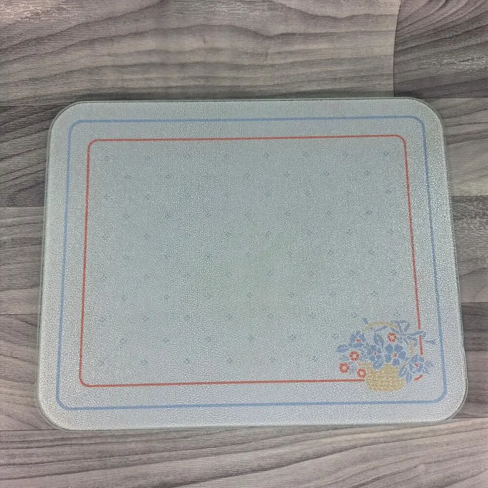 Vintage Corning Counter Saver Glass Cutting Board Basket Floral Blue Pink 12x15